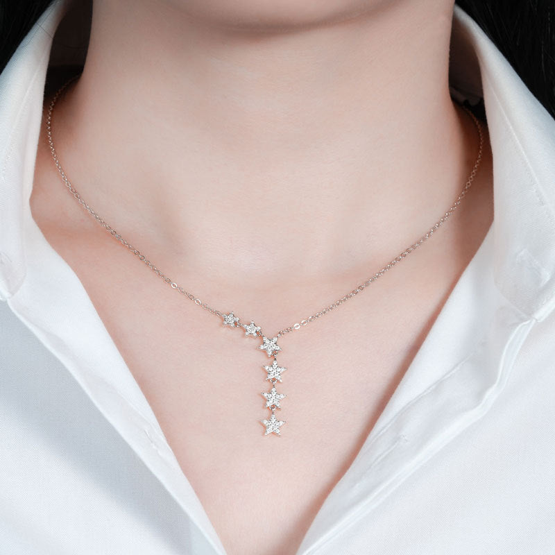 Stunning Moissanite S925 Silver Necklace, Light Luxury Starry Sky Pendant Necklaces for Fashion-forward Women
