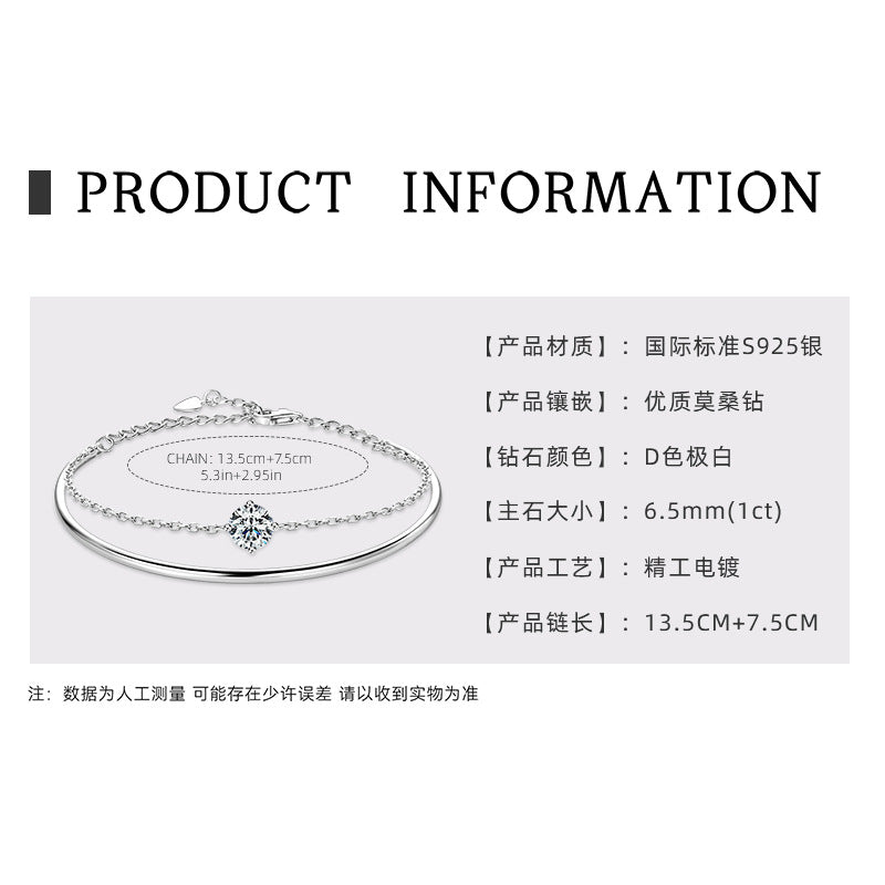 Trendy Women's S925  Silver Stacked Moissanite Bracelet Light Luxury Design