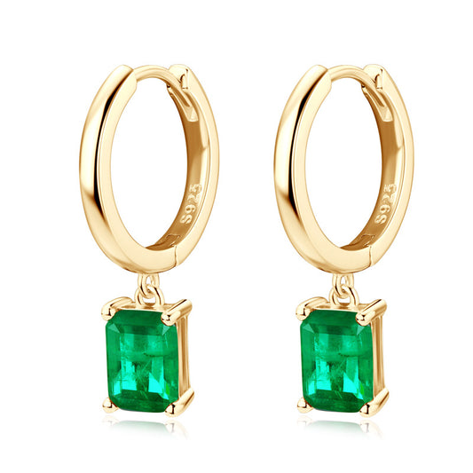 Exquisite Emerald S925 Silver Rectangle Earrings for Vintage Fashionistas, Perfect Holiday Gifts