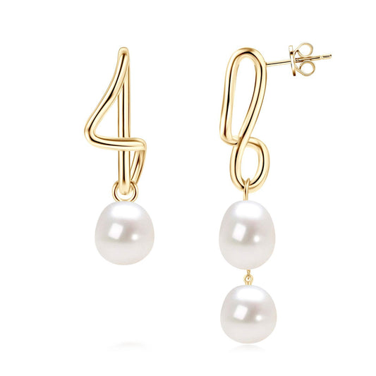 Elegant and Unique Ladies Pearl Earrings in Asymmetrical Design, 925 Sterling Silver Jewelry for Women