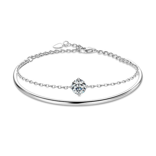 Trendy Women's S925  Silver Stacked Moissanite Bracelet Light Luxury Design