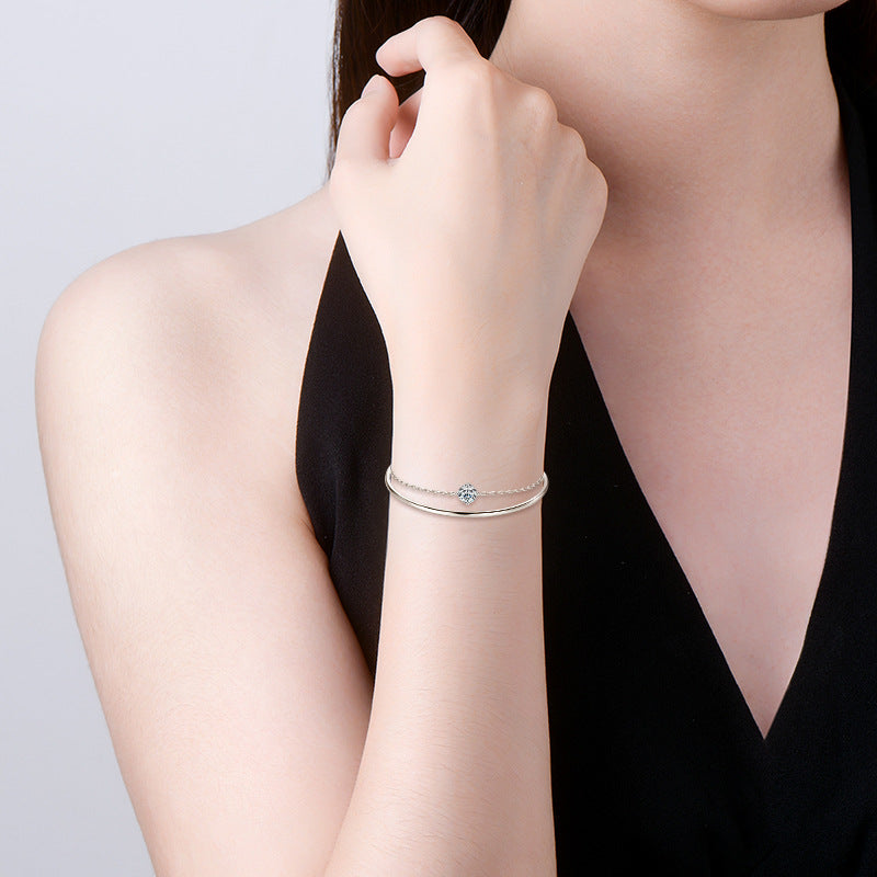 Trendy Women's S925  Silver Stacked Moissanite Bracelet Light Luxury Design