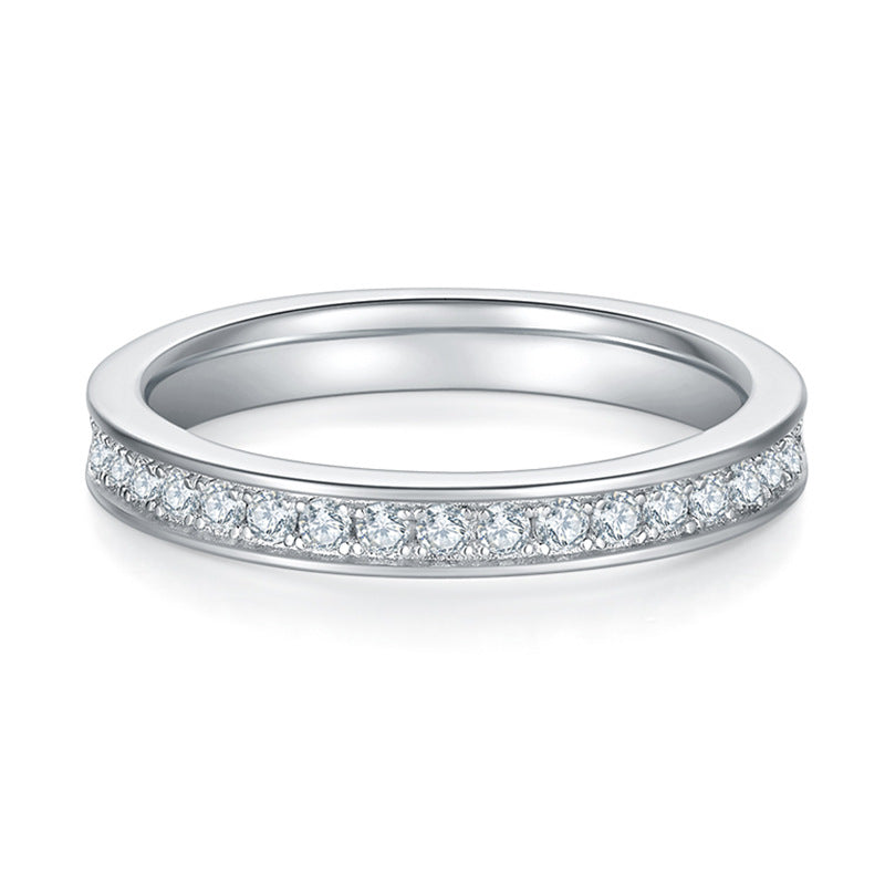 Elegant Women's Sterling Silver Ring with Sparkling Moissanite Inlaid，Unique Design for Fashion Jewelry Lovers.