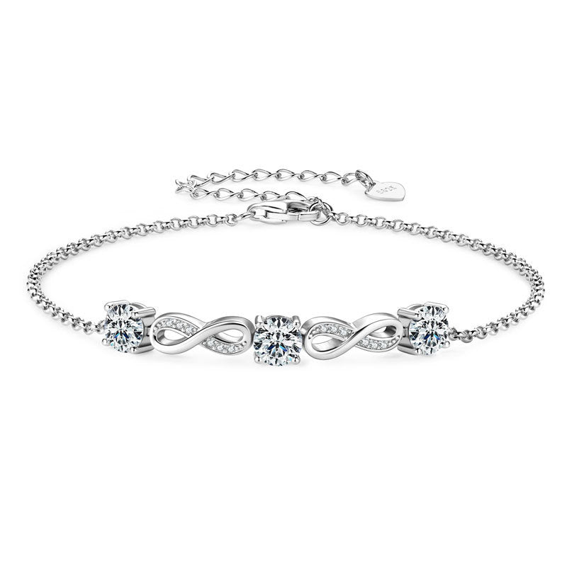Elegant New S925 Sterling Silver Bracelet with Moissanite Diamond Wireless Symbol Women's Fashion Sense