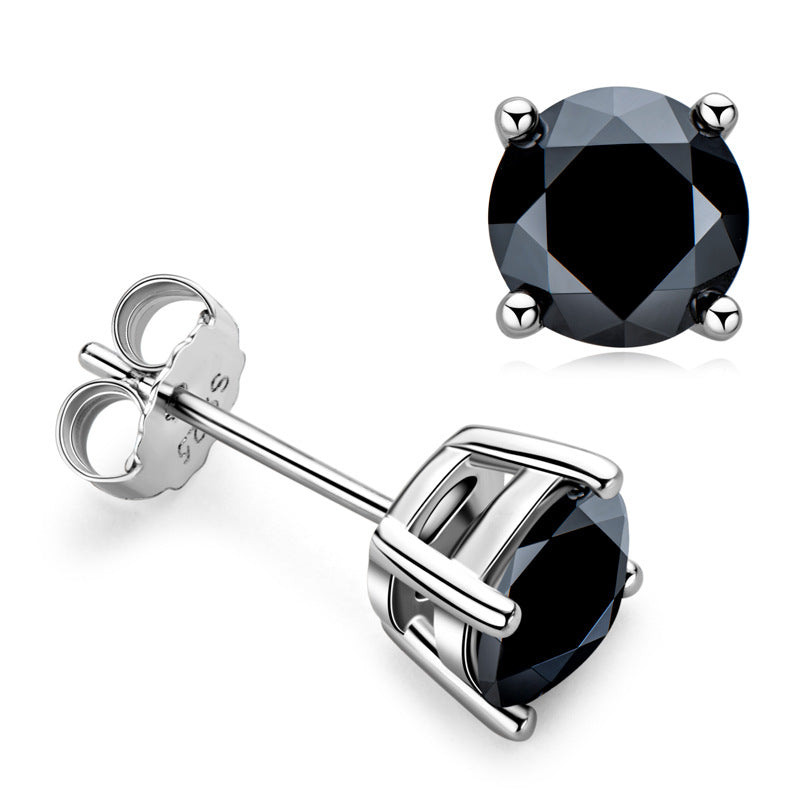Girls' Favorite Black Mozzarella Diamond Stud Earrings Luxury Silver Jewelry Stunning S925 Sterling Silver Ear Accessories