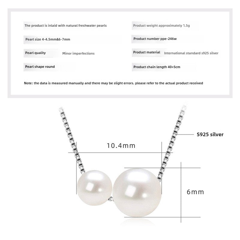 Elegant Women's S925 Sterling Silver Pendant Necklace with Natural Freshwater Pearl for Collarbone, Silver Jewelry