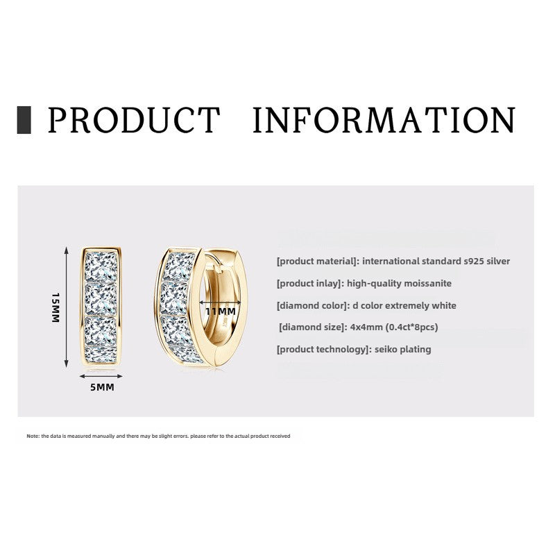 Chic Women's Moissanite Diamond Earrings in Sterling Silver, Sparkling Square Ear Ornaments
