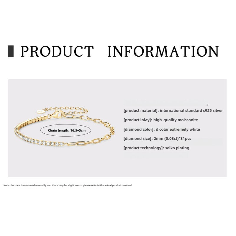 Luxurious Mozambican Diamond Full Diamond Bracelet in High-end S925 Sterling Silver for Women, Exquisite Ins Jewelry