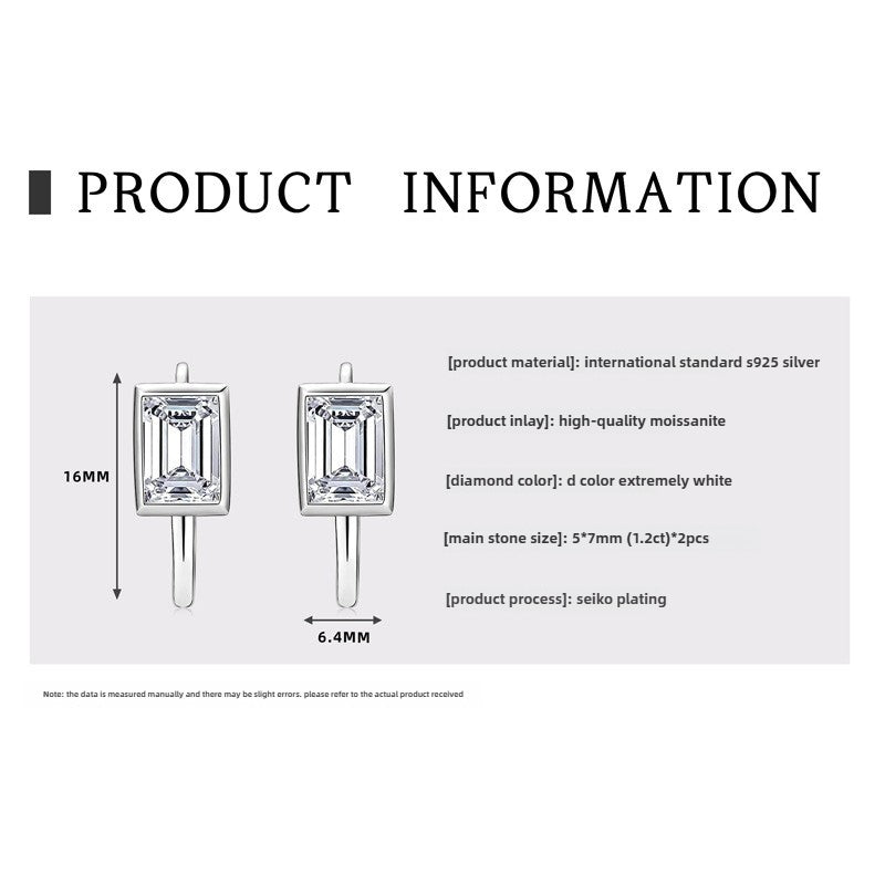 Exquisite New Women's S925 Silver Rectangular Moissanite Earrings with U-Shaped Design - Ideal Holiday Gift