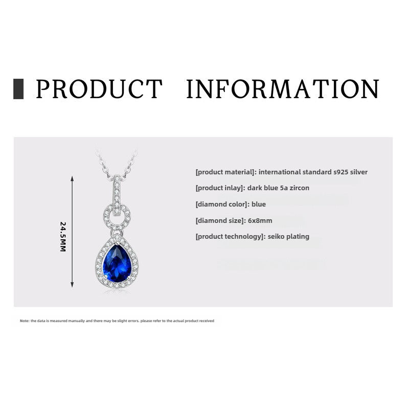 Exquisite Ladies S925 Sterling Silver Ocean Heart Pendant Necklace with Blue Zircon Inlay, Simple Jewelry Gift for Holiday Season