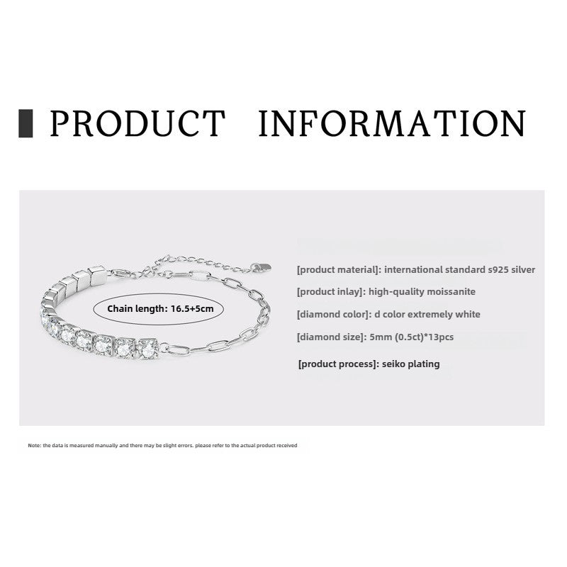 Luxurious Mozambican Diamond Full Diamond Bracelet in High-end S925 Sterling Silver for Women, Exquisite Ins Jewelry